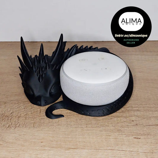 Baby Drache kompatibel für Alexa Echo-Dot-3 - Schwarz - ca. 20 cm - total süß - 3D-Druck - Halterung