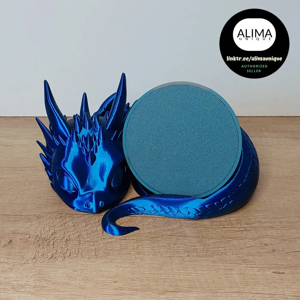 Halter zu Alexa Echo pop - schwarz/blau metallic - 21x20x9 cm - 3D-Druck - süss - Drache