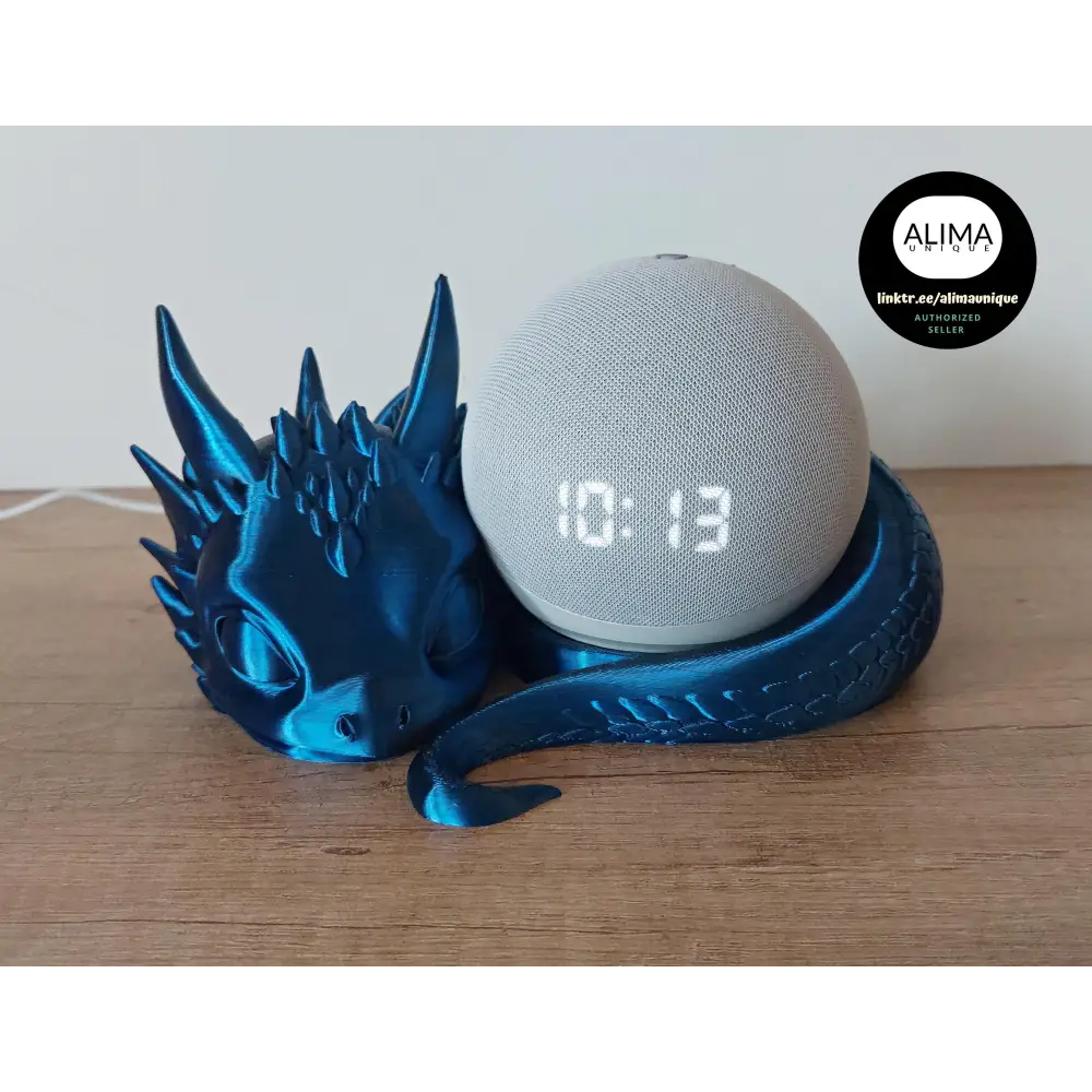 Süsser Drache kompatibel zu Alexa Echo Dot 5 - blau/schwarz - 3D-Druck - 21x9x19 cm