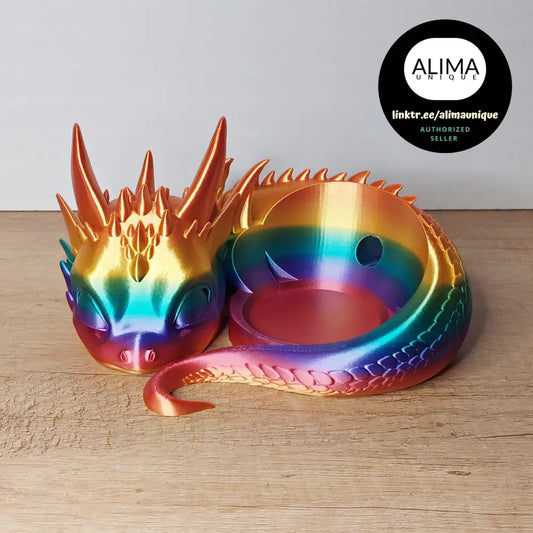 Süsser Drache kompatibel zu Alexa Echo Dot 5 - Vibrant Rainbow - 3D-Druck - 21x9x19 cm - Halterung